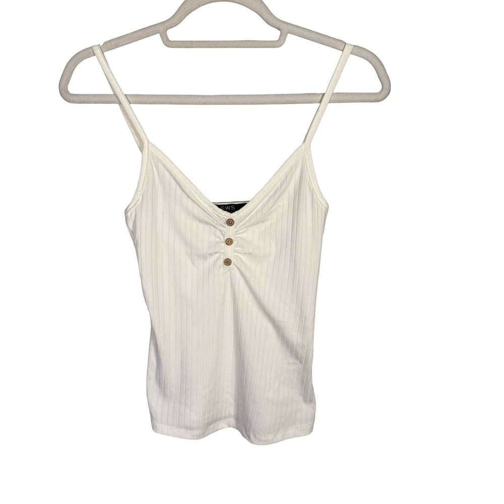 SWS Essentials White Ribbed Camisole with Button Detail Size M Minimalist Casual